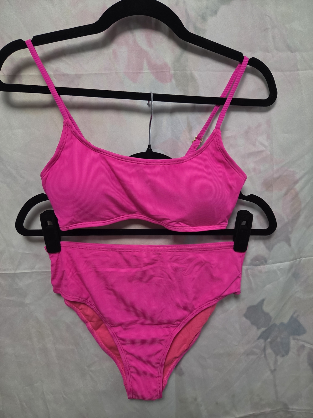 Women's Hot Pink Ribbed Bikini Set